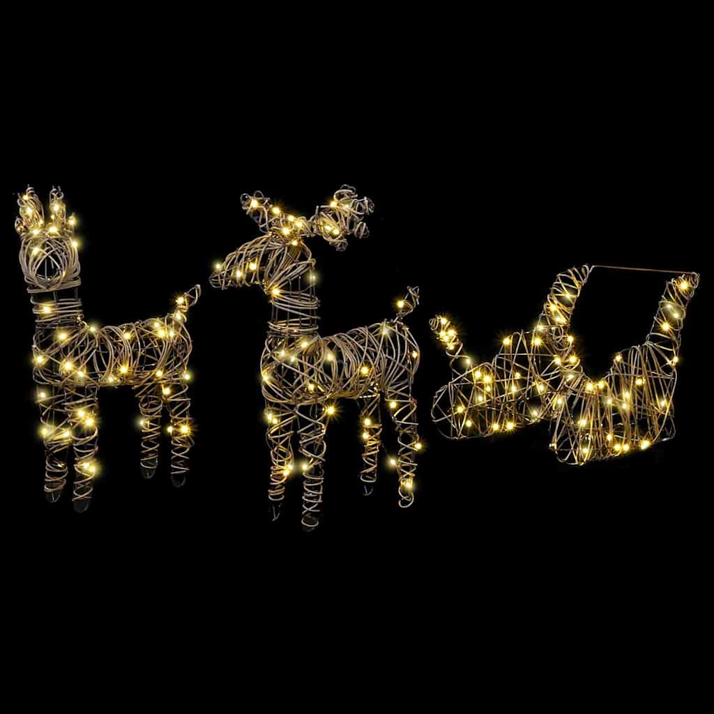 Reindeer Pull Sleigh Warm White 53 x 28 x 33 cm Rattan