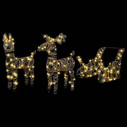 Reindeer Pull Sleigh Warm White 53 x 28 x 33 cm Rattan