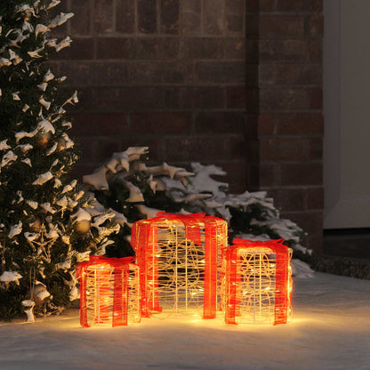 Gift Box Decoration 3 pcs Warm white 20 x 20 x 21 cm Acrylic
