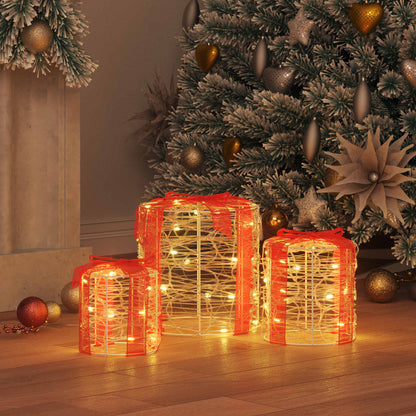 Gift Box Decoration 3 pcs Warm white 20 x 20 x 21 cm Acrylic