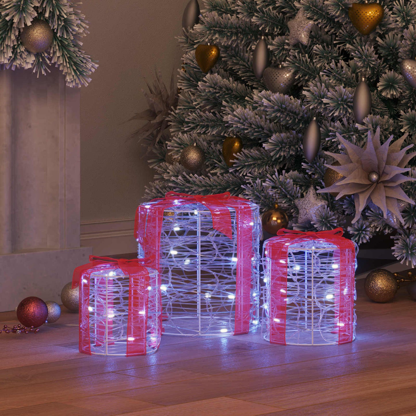 Gift Box Decoration 3 pcs Cold white 20 x 20 x 21 cm Acrylic