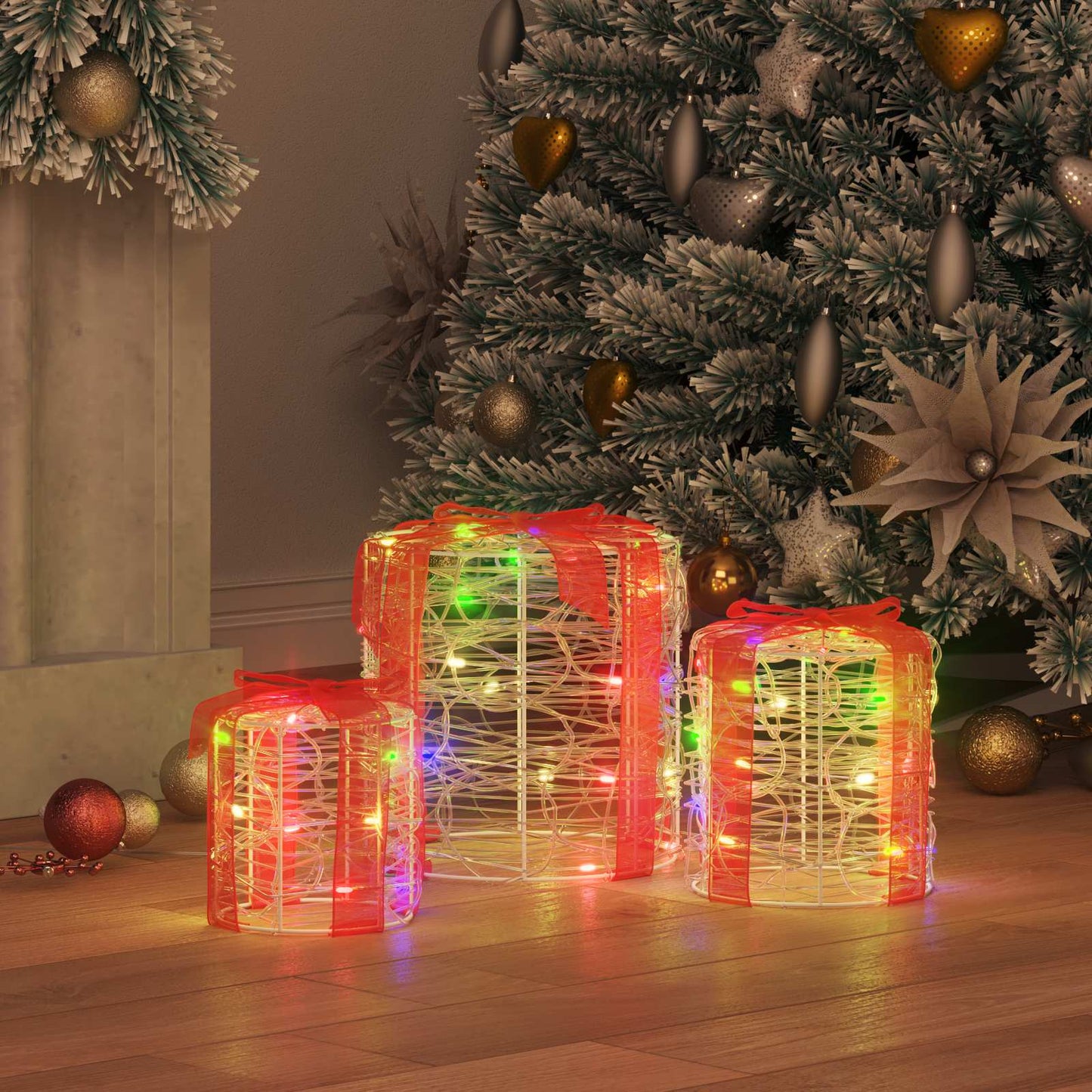 Gift Box Decoration 3 pcs Colourful 20 x 20 x 21 cm Acrylic