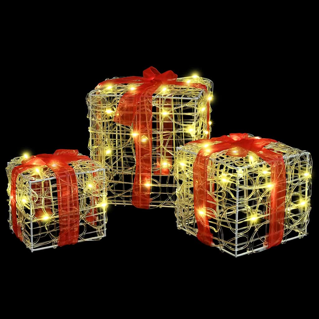 Gift Box with 60 LEDs 3 pcs Warm white 20 x 20 x 20 cm Acrylic