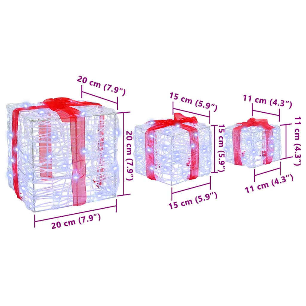 Gift Box with 60 LEDs 3 pcs Cold white 20 x 20 x 20 cm Acrylic