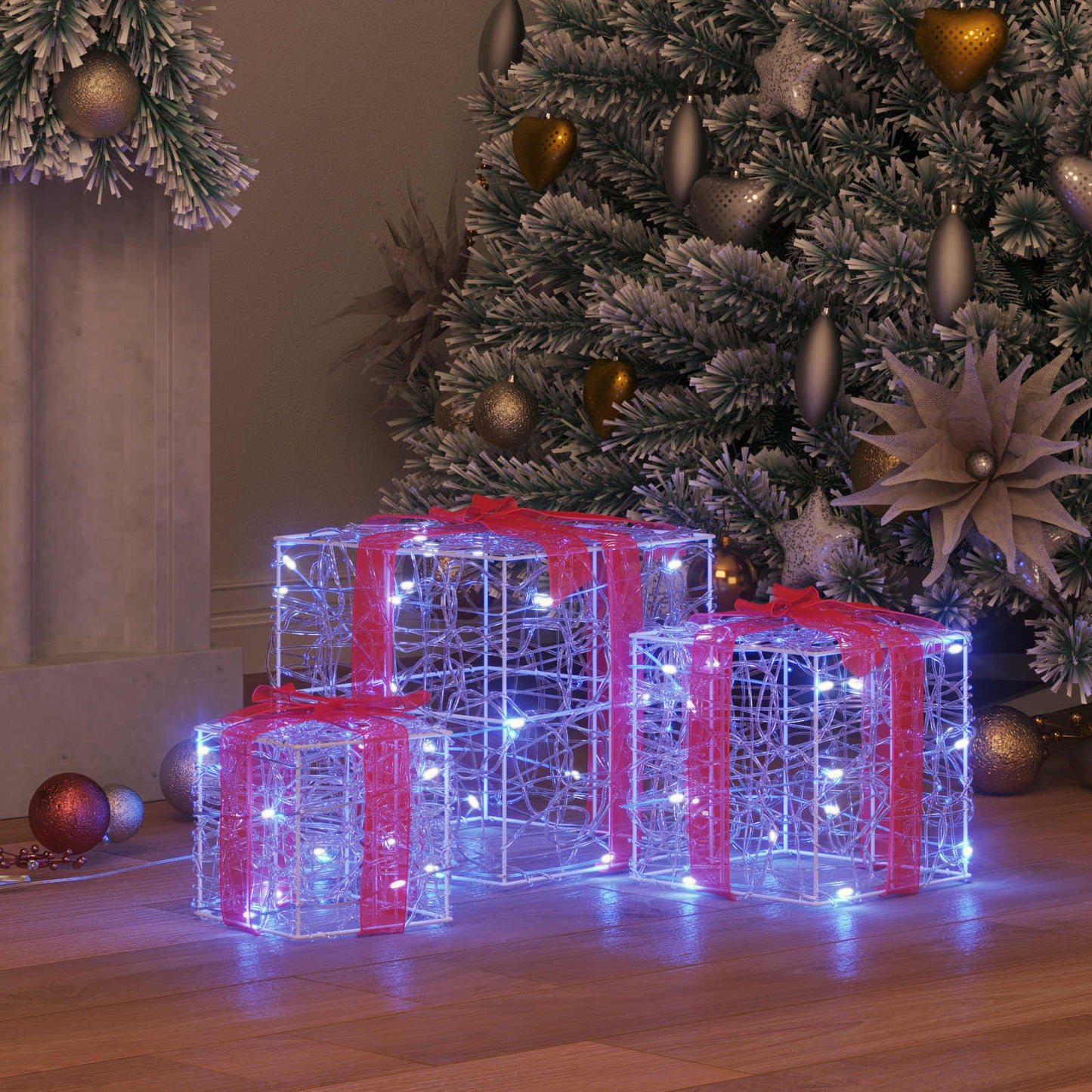 Gift Box with 60 LEDs 3 pcs Blue 20 x 20 x 20 cm Acrylic