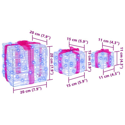 Gift Box with 60 LEDs 3 pcs Blue 20 x 20 x 20 cm Acrylic