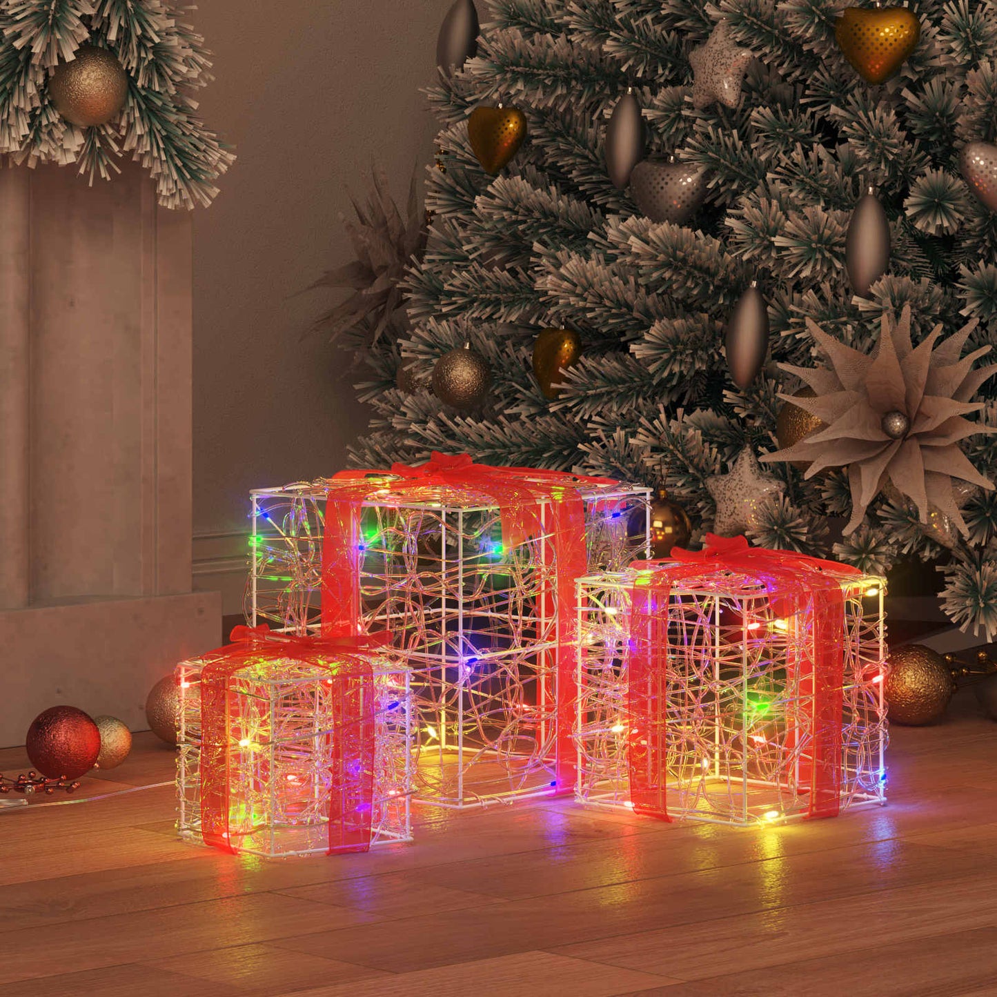Gift Box with 60 LEDs 3 pcs Multicolour 20 x 20 x 20 cm Acrylic