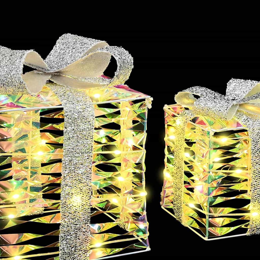 Gift Box with 60 LEDs 3 pcs Warm white 20 x 20 x 20 cm PET