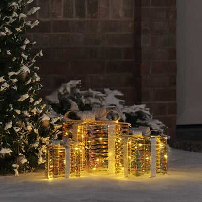 Gift Box with 60 LEDs 3 pcs Warm white 20 x 20 x 20 cm PET