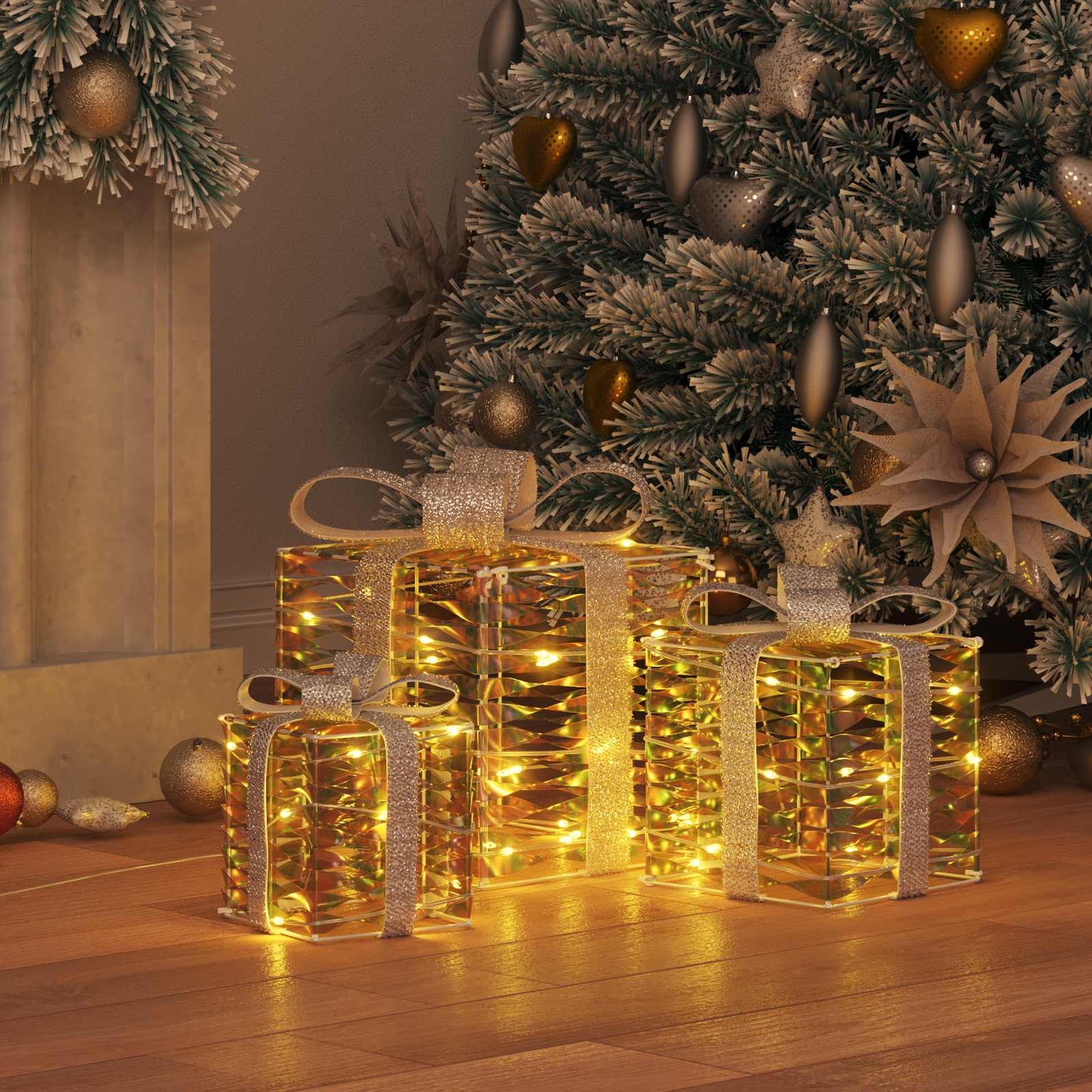 Gift Box with 60 LEDs 3 pcs Warm white 20 x 20 x 20 cm PET