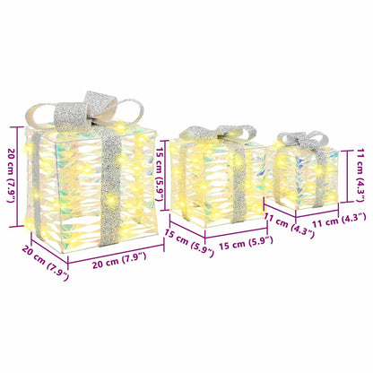 Gift Box with 60 LEDs 3 pcs Warm white 20 x 20 x 20 cm PET