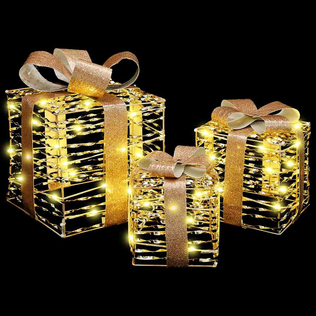 Gift Box with 60 LEDs 3 pcs Warm white 20 x 20 x 20 cm PET