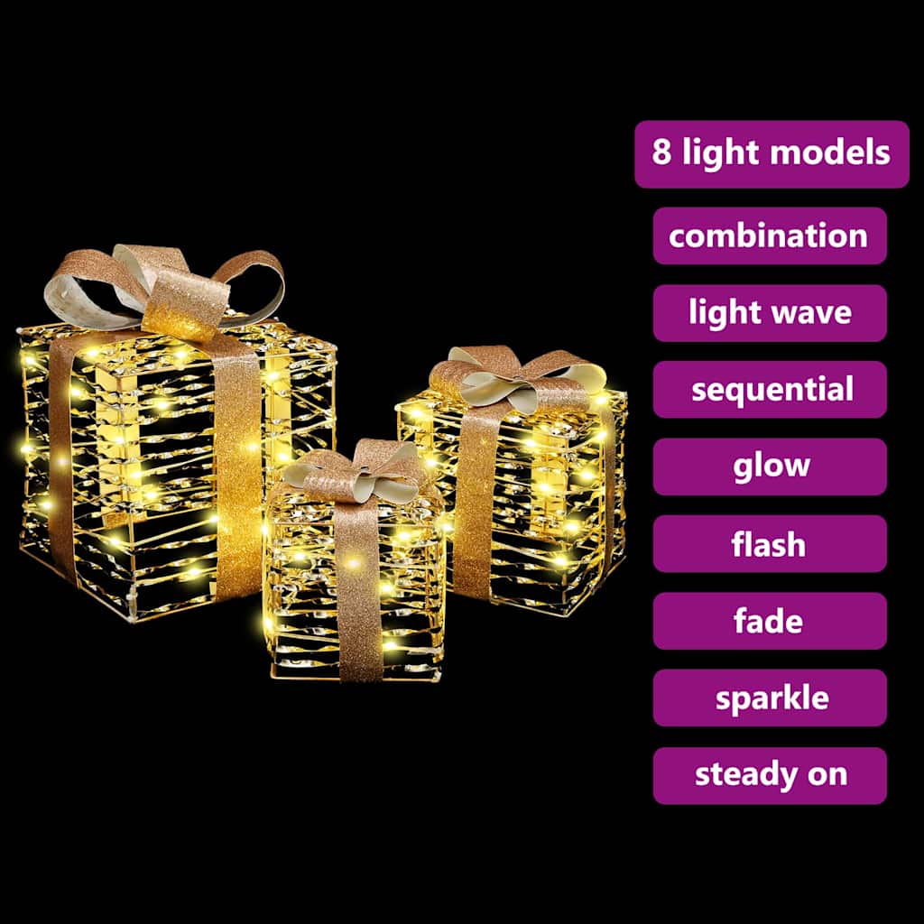 Gift Box with 60 LEDs 3 pcs Warm white 20 x 20 x 20 cm PET