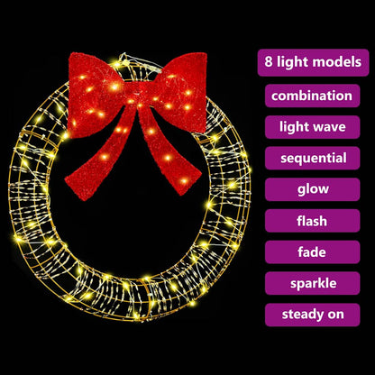 Wreath with 60 LEDs Warm white 76 x 76 x 8 cm PET