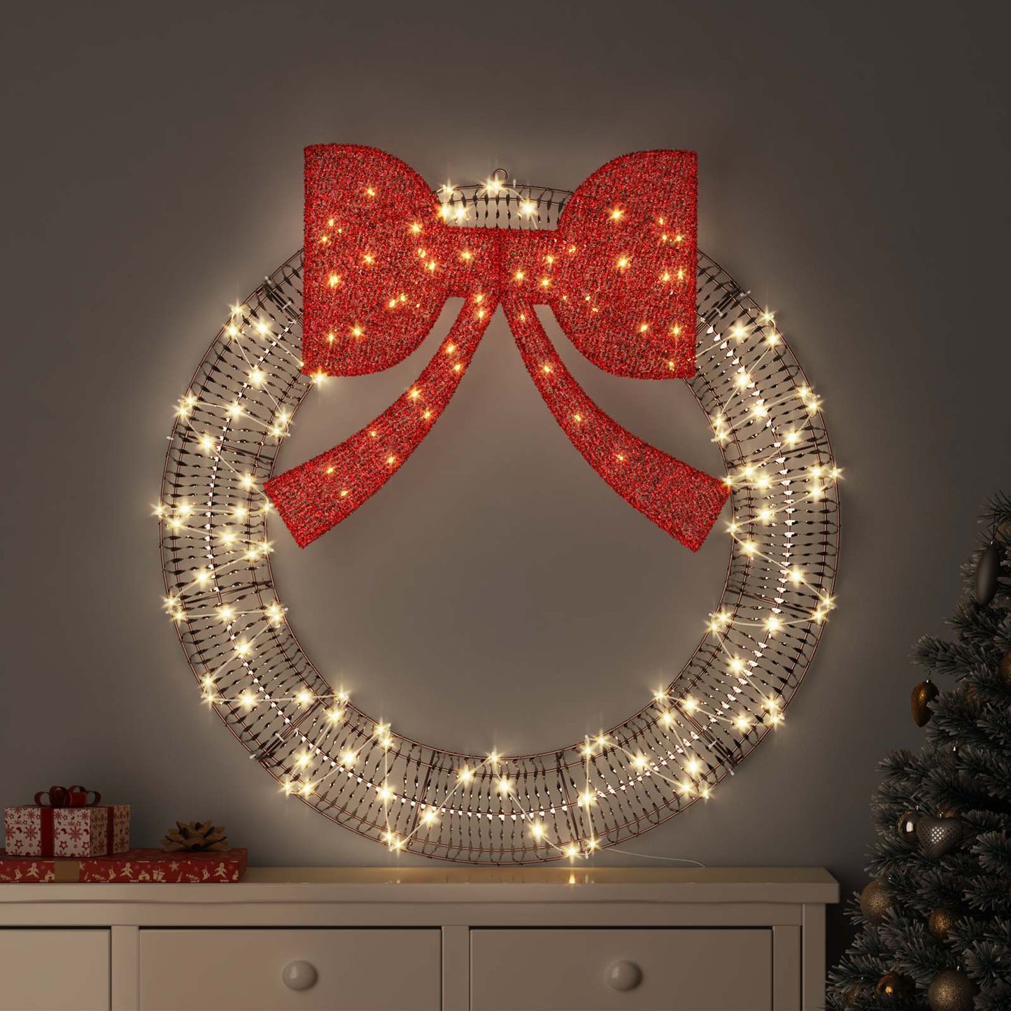 Wreath with 150 LEDs Warm white 121 x 121 x 10 cm PET