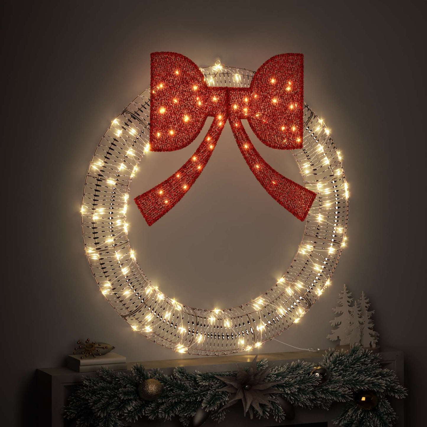 Wreath with 150 LEDs Warm white 121 x 121 x 10 cm PET