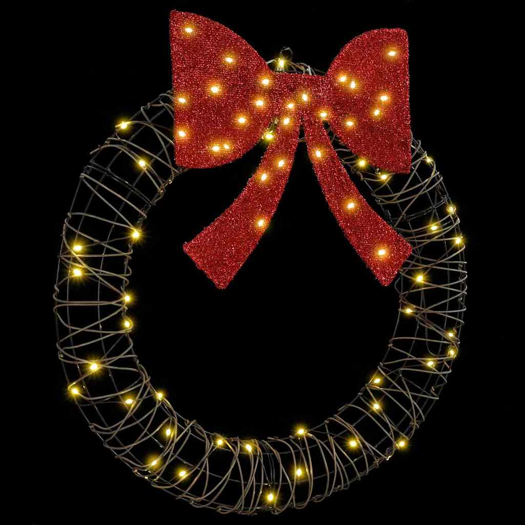 Wreath with 60 LEDs Warm white 76 x 76 x 8 cm Rattan