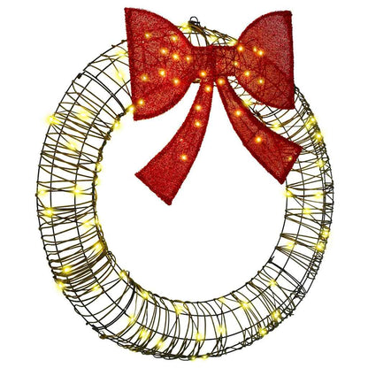 Wreath with 80 LEDs Warm white 90 x 90 x 9 cm Rattan