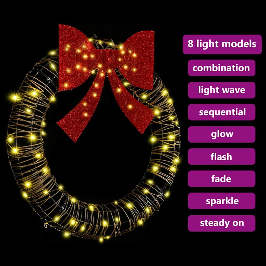 Wreath with 80 LEDs Warm white 90 x 90 x 9 cm Rattan