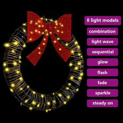 Wreath with 80 LEDs Warm white 90 x 90 x 9 cm Rattan