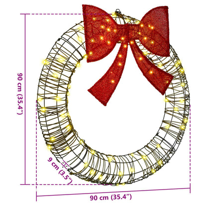 Wreath with 80 LEDs Warm white 90 x 90 x 9 cm Rattan