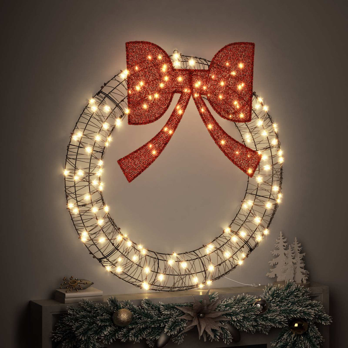 Wreath Warm white 120 x 120 x 10 cm Rattan 150 LEDs
