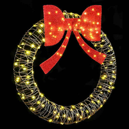 Wreath Warm white 120 x 120 x 10 cm Rattan 150 LEDs