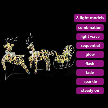 Christmas Reindeer with sleigh 3 pcs 60 LEDs Warm White