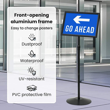 Pedestal Poster Stand Height Adjustable Silver A3 PVC and Steel