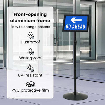 Pedestal Poster Stand Height Adjustable Silver A4 PVC and Steel