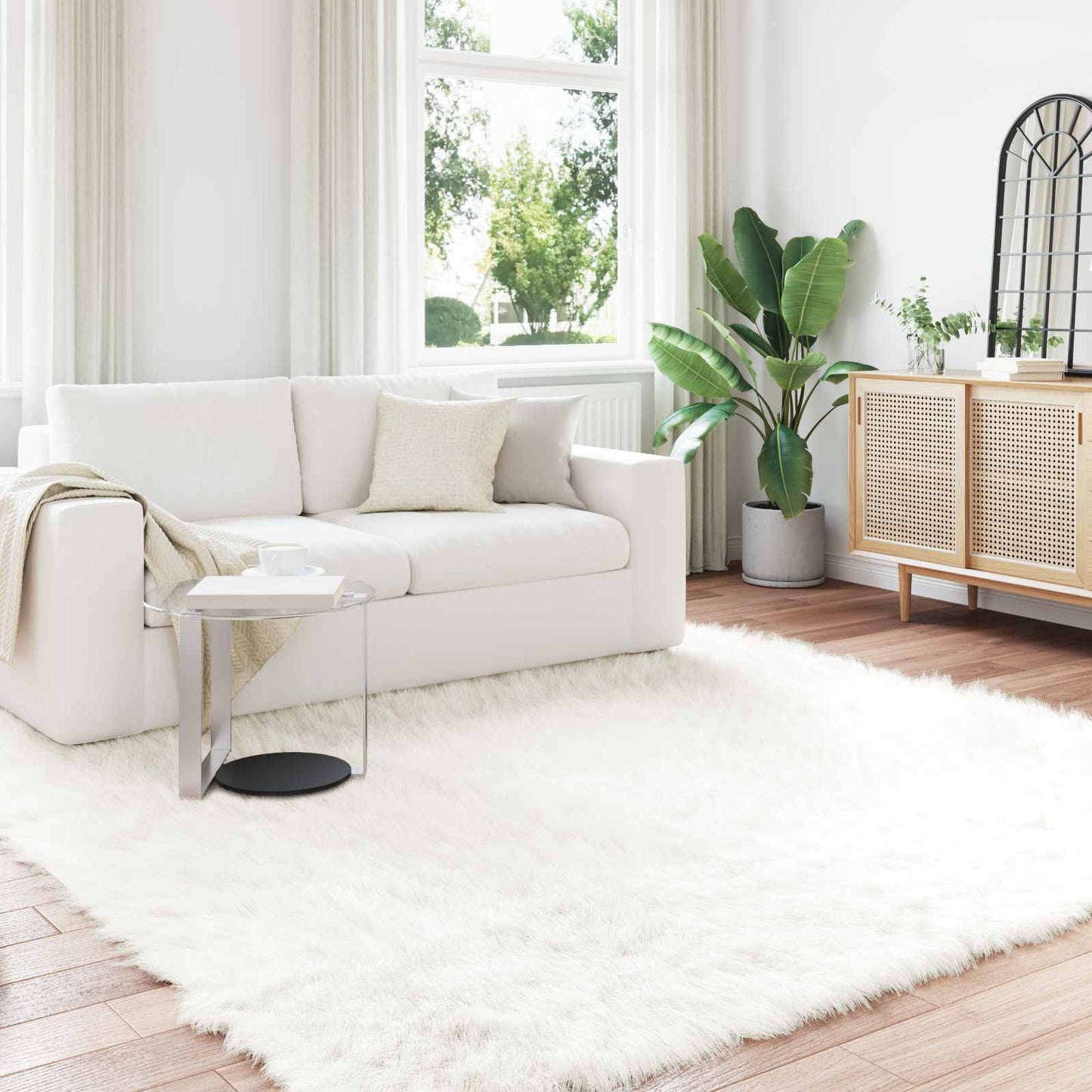 Faux Sheepskin Rug TAFALLA White 240 x 240 cm Polyester