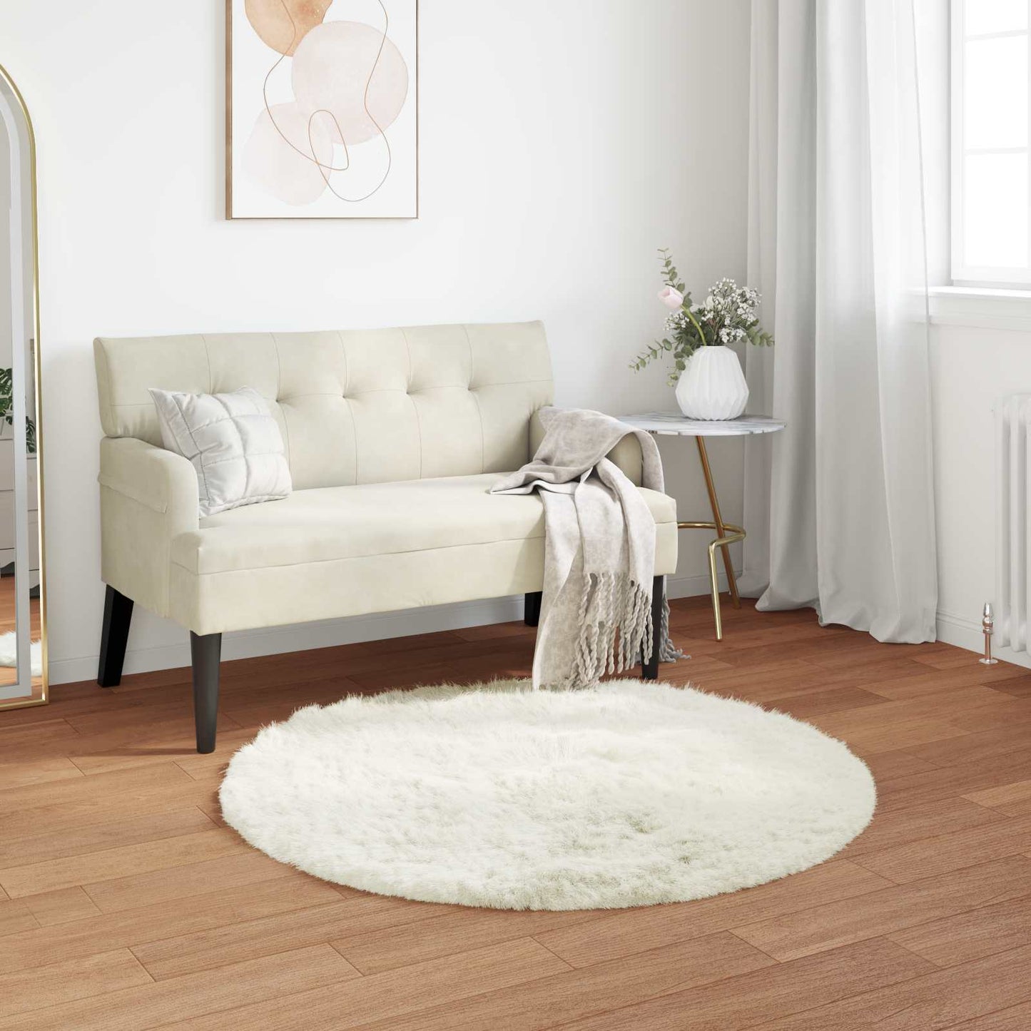 Faux Sheepskin Rug TAFALLA White Ø 120 cm Polyester