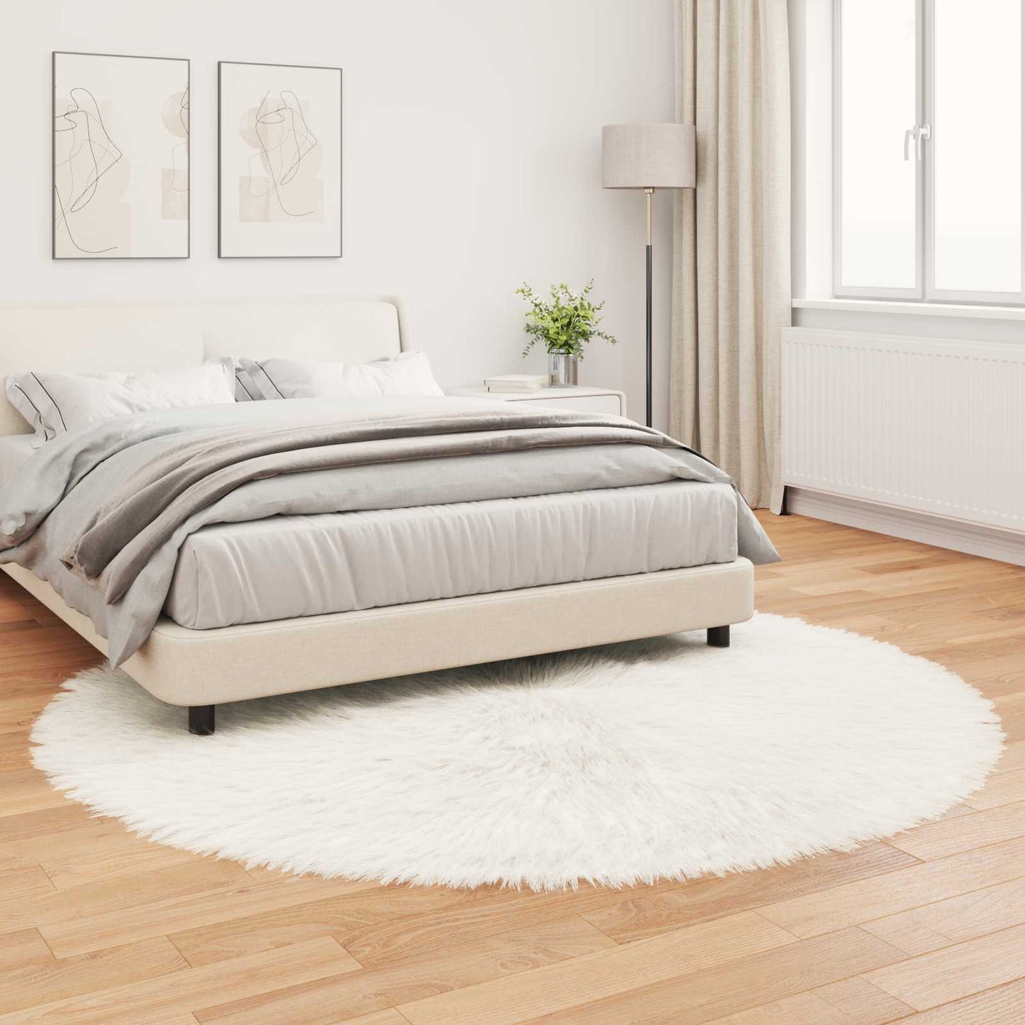 Faux Sheepskin Rug TAFALLA White Ø 160 cm Polyester