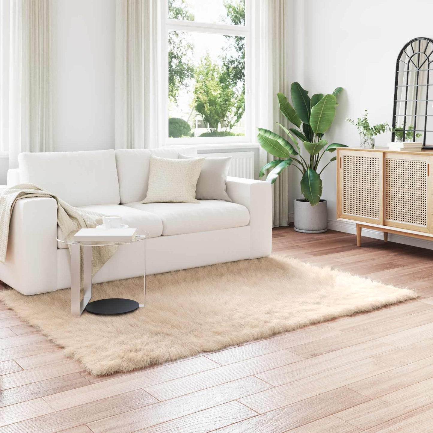 Faux Sheepskin Rug TAFALLA Beige 140 x 200 cm Polyester