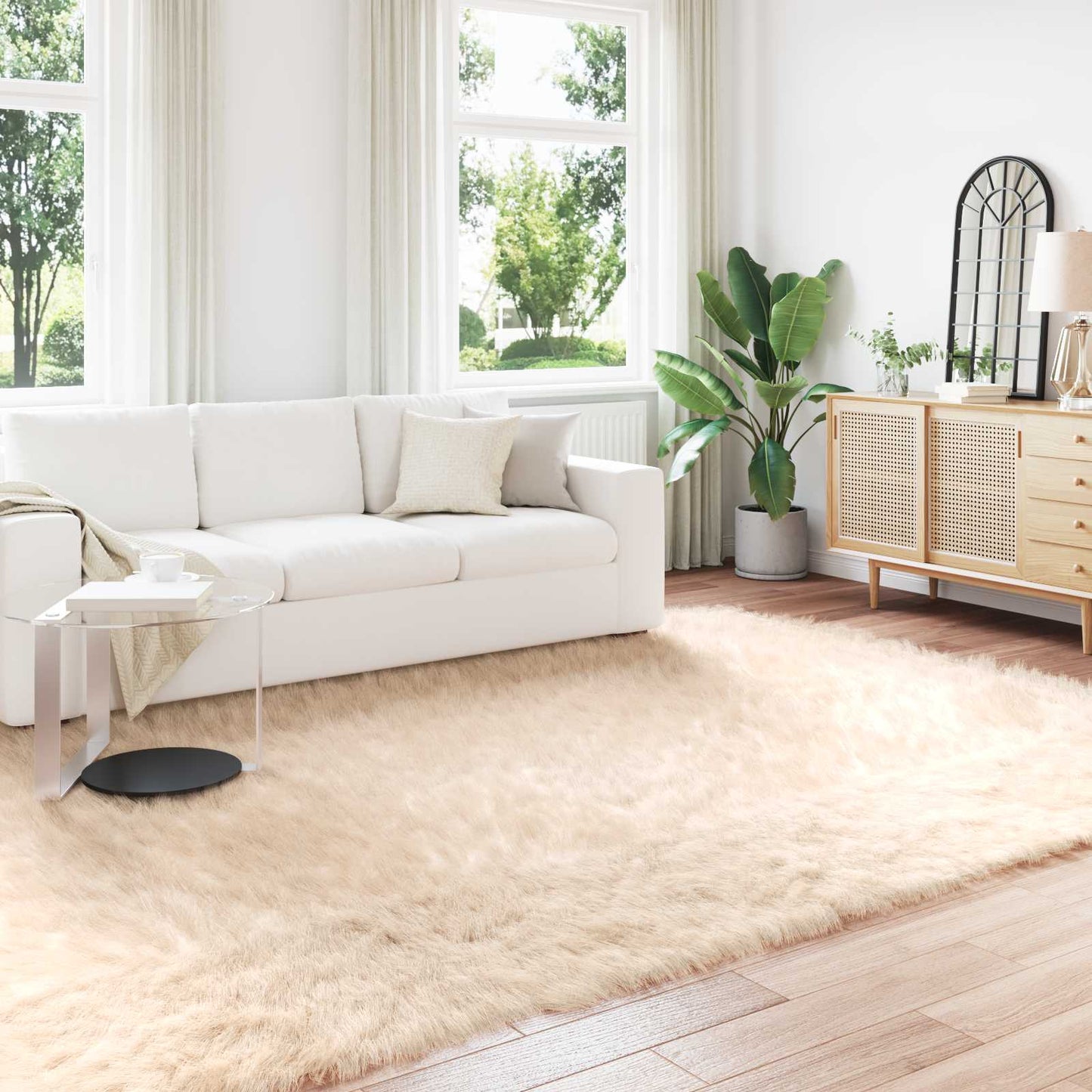 Faux Sheepskin Rug TAFALLA Beige 240 x 340 cm Polyester