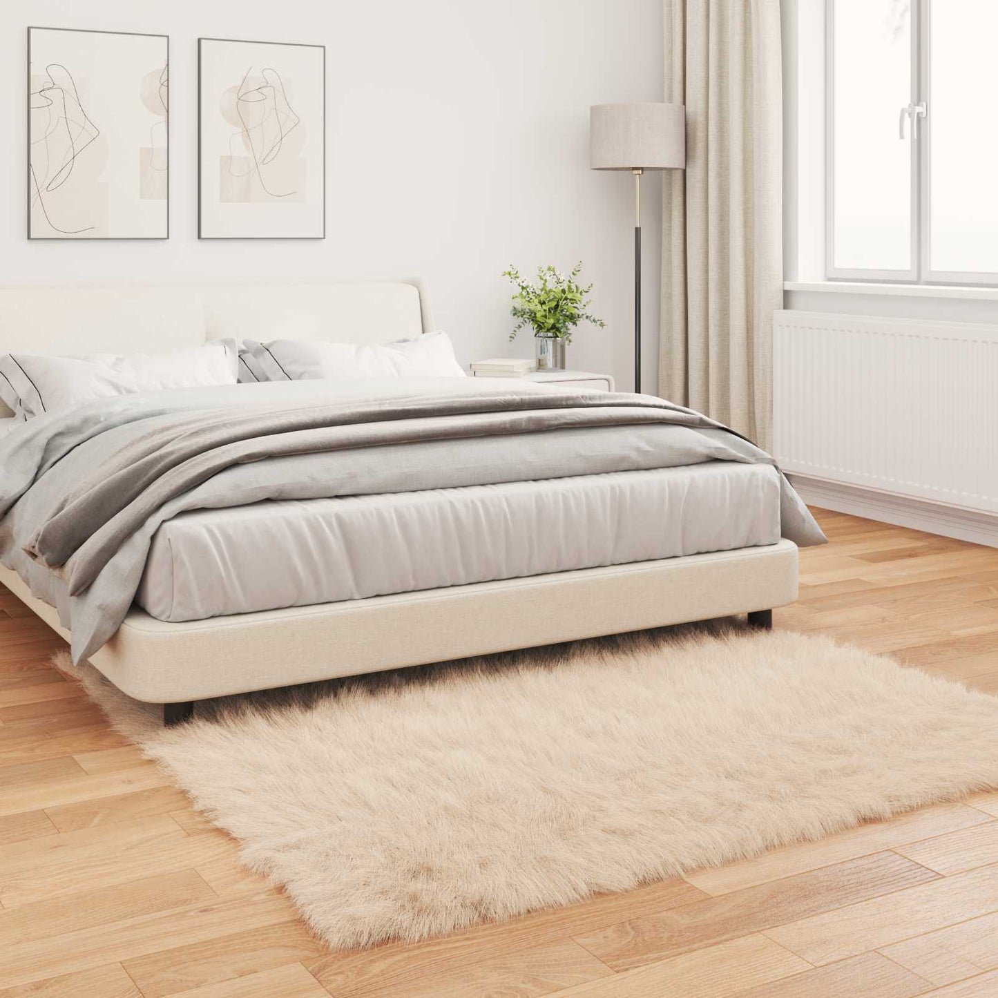 Faux Sheepskin Rug TAFALLA Beige 120 x 120 cm Polyester