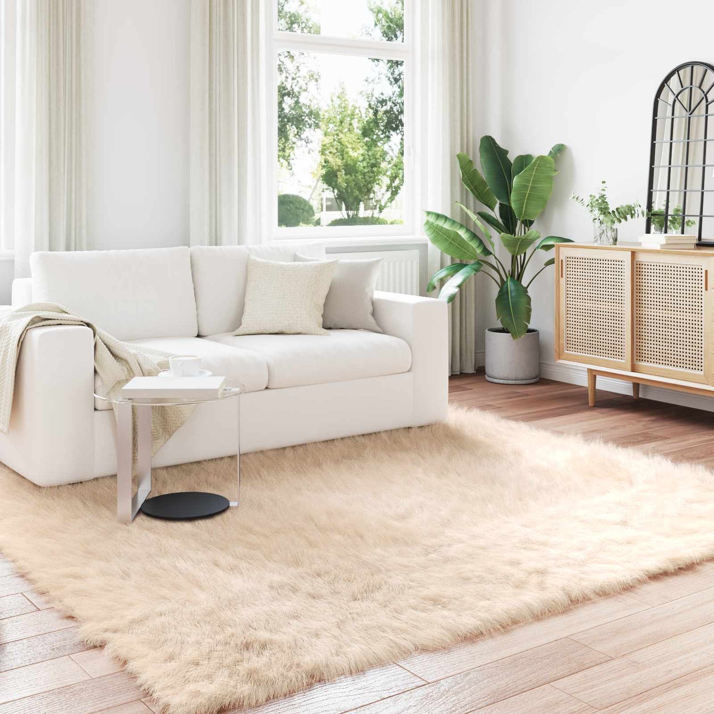Faux Sheepskin Rug TAFALLA Beige 200 x 200 cm Polyester