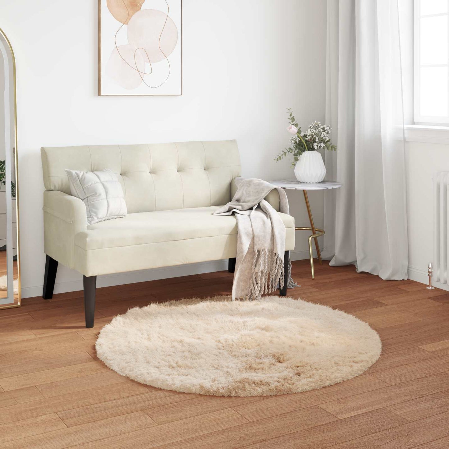 Faux Sheepskin Rug TAFALLA Beige Ø 100 cm Polyester