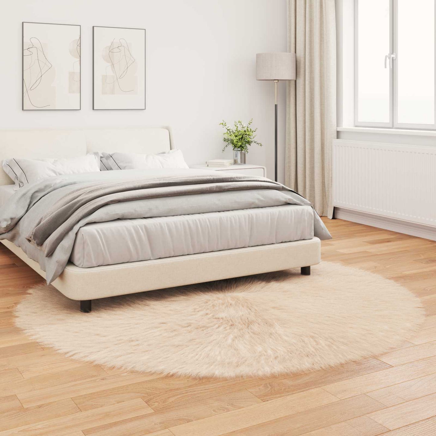 Faux Sheepskin Rug TAFALLA Beige Ø 160 cm Polyester