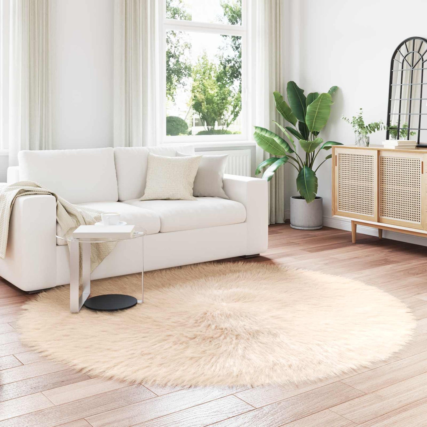 Faux Sheepskin Rug TAFALLA Beige Ø 200 cm Polyester