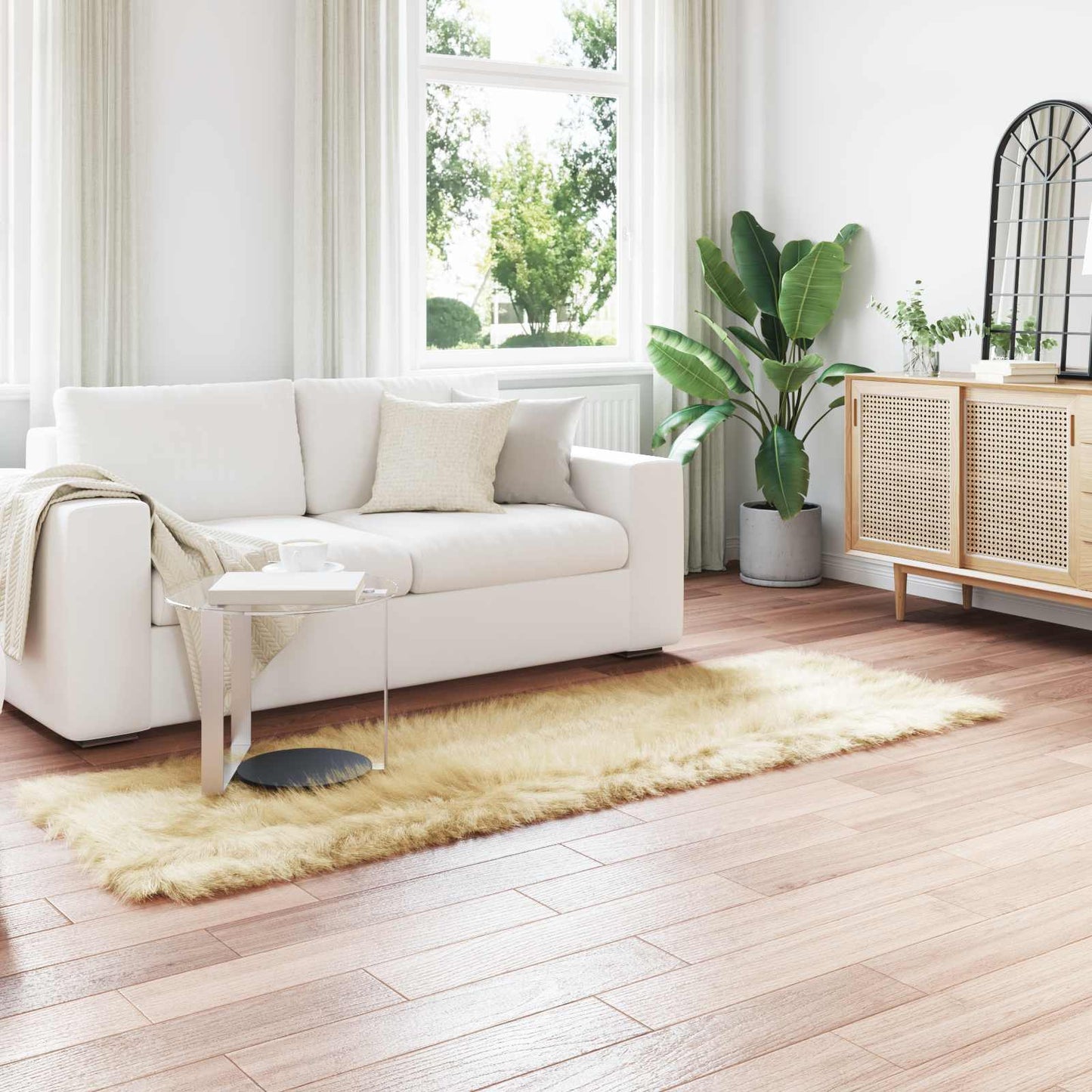 Faux Sheepskin Rug TAFALLA Cream 80 x 250 cm Polyester