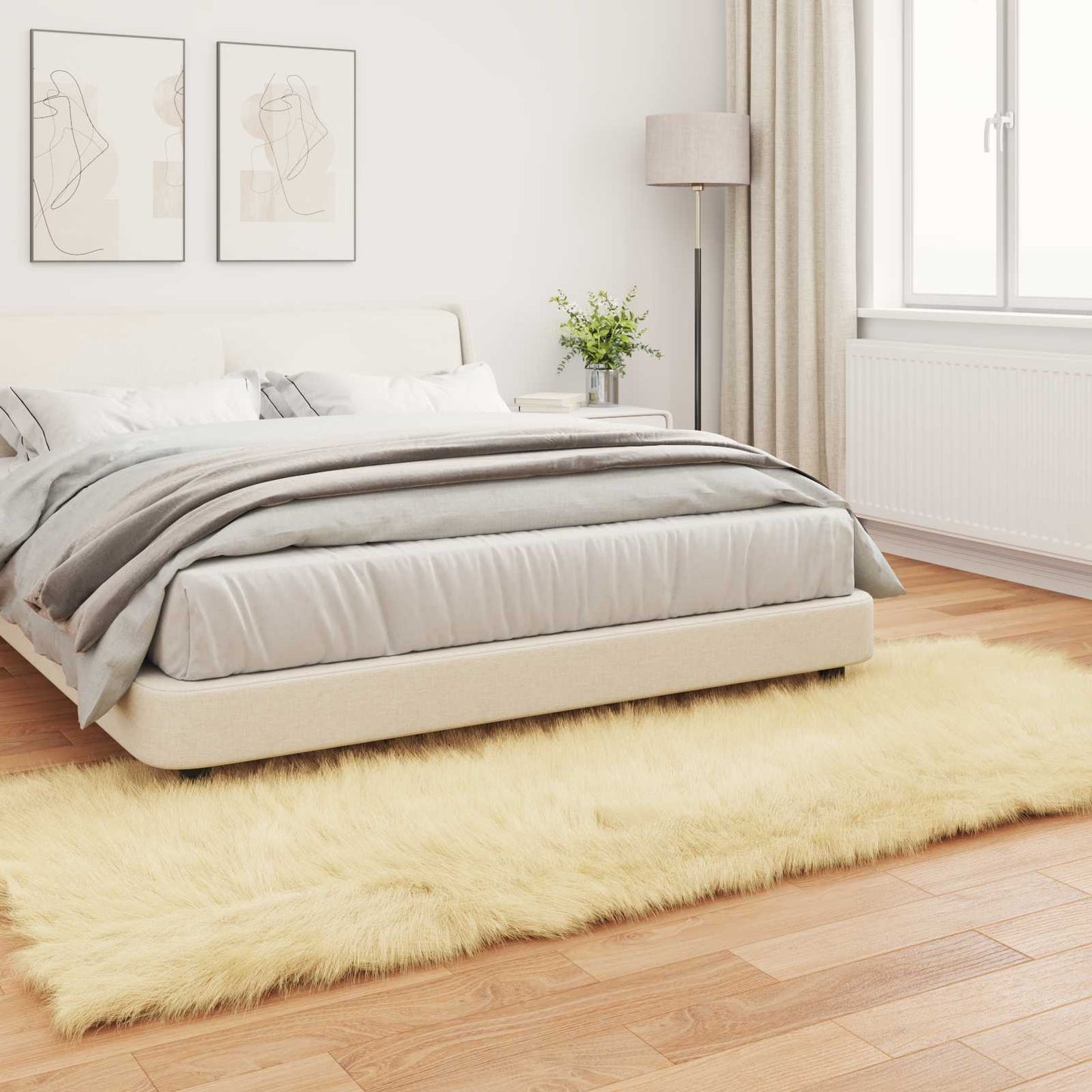 Faux Sheepskin Rug TAFALLA Cream 80 x 250 cm Polyester