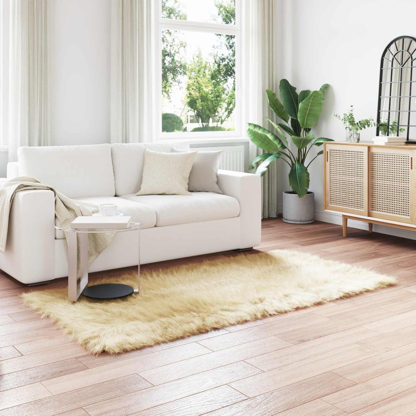 Faux Sheepskin Rug TAFALLA Cream 100 x 200 cm Polyester