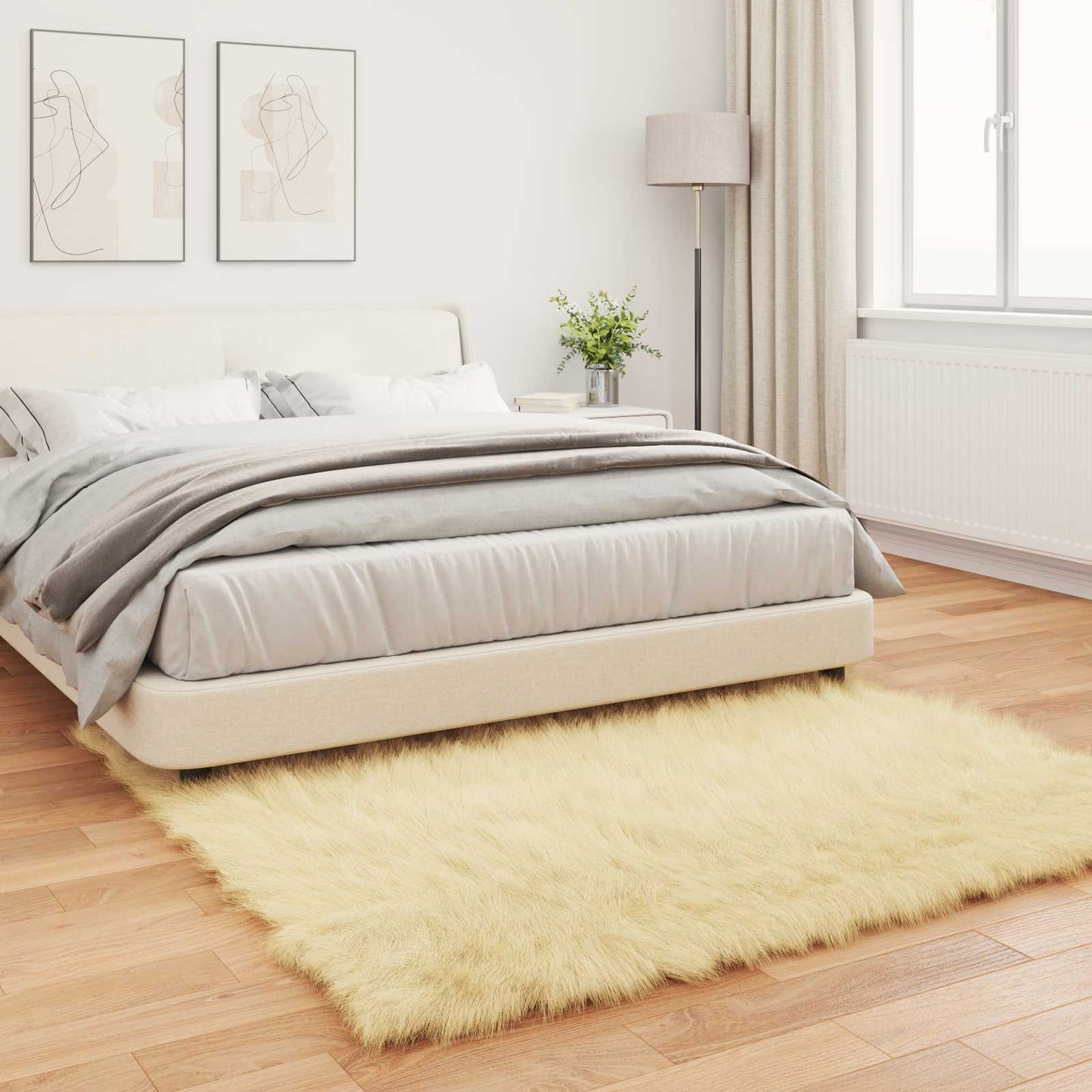 Faux Sheepskin Rug TAFALLA Cream 120 x 120 cm Polyester