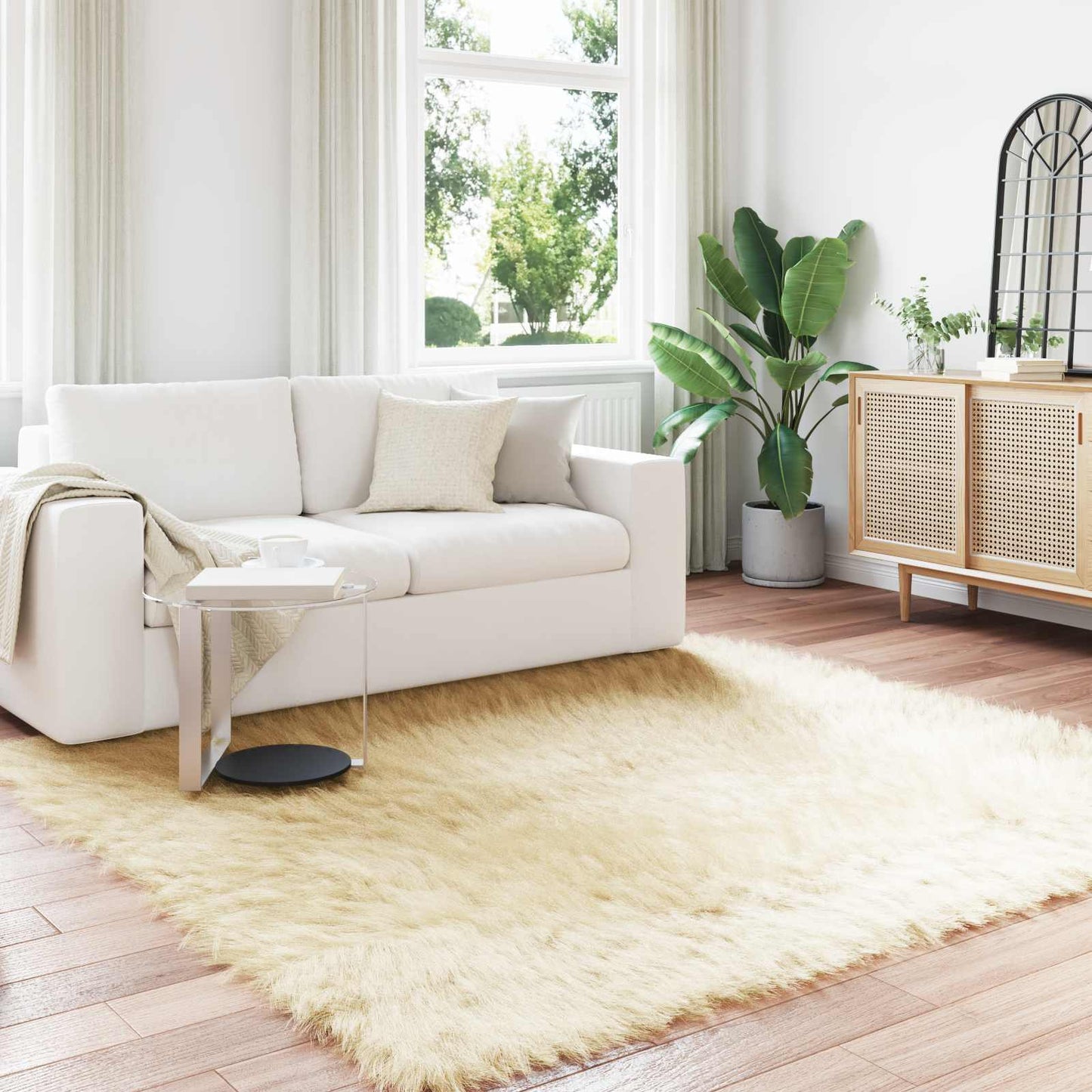 Faux Sheepskin Rug TAFALLA Cream 240 x 240 cm Polyester