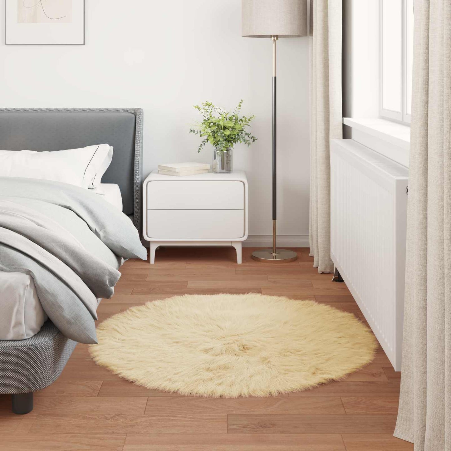 Faux Sheepskin Rug TAFALLA Cream Ø 80 cm Polyester