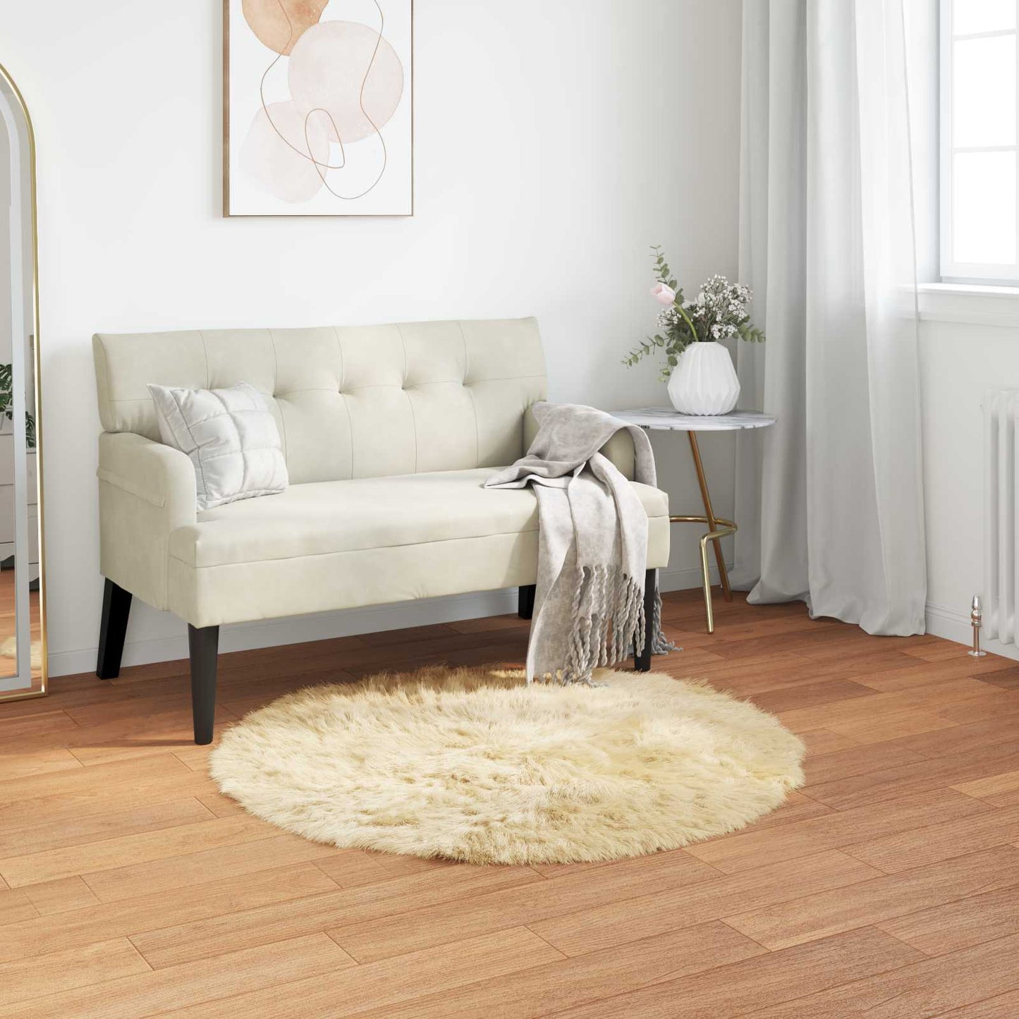 Faux Sheepskin Rug TAFALLA Cream Ø 120 cm Polyester