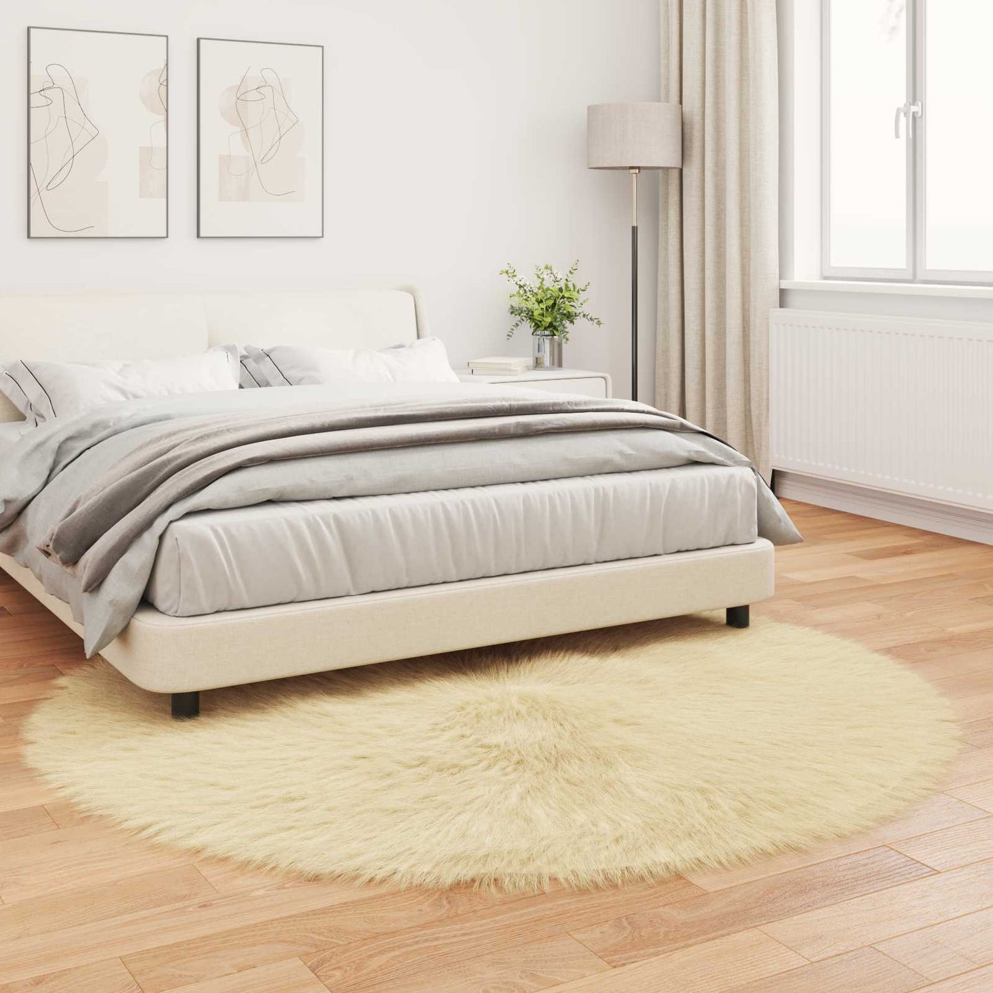 Faux Sheepskin Rug TAFALLA Cream Ø 200 cm Polyester