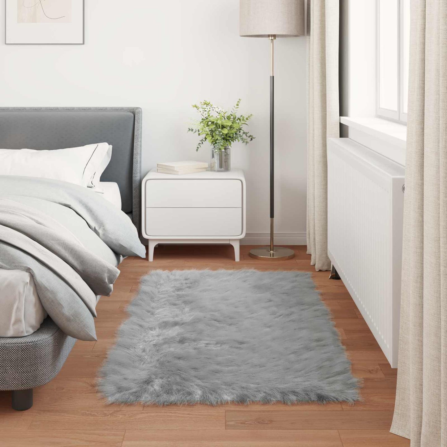 Faux Sheepskin Rug TAFALLA Grey 80 x 150 cm Polyester