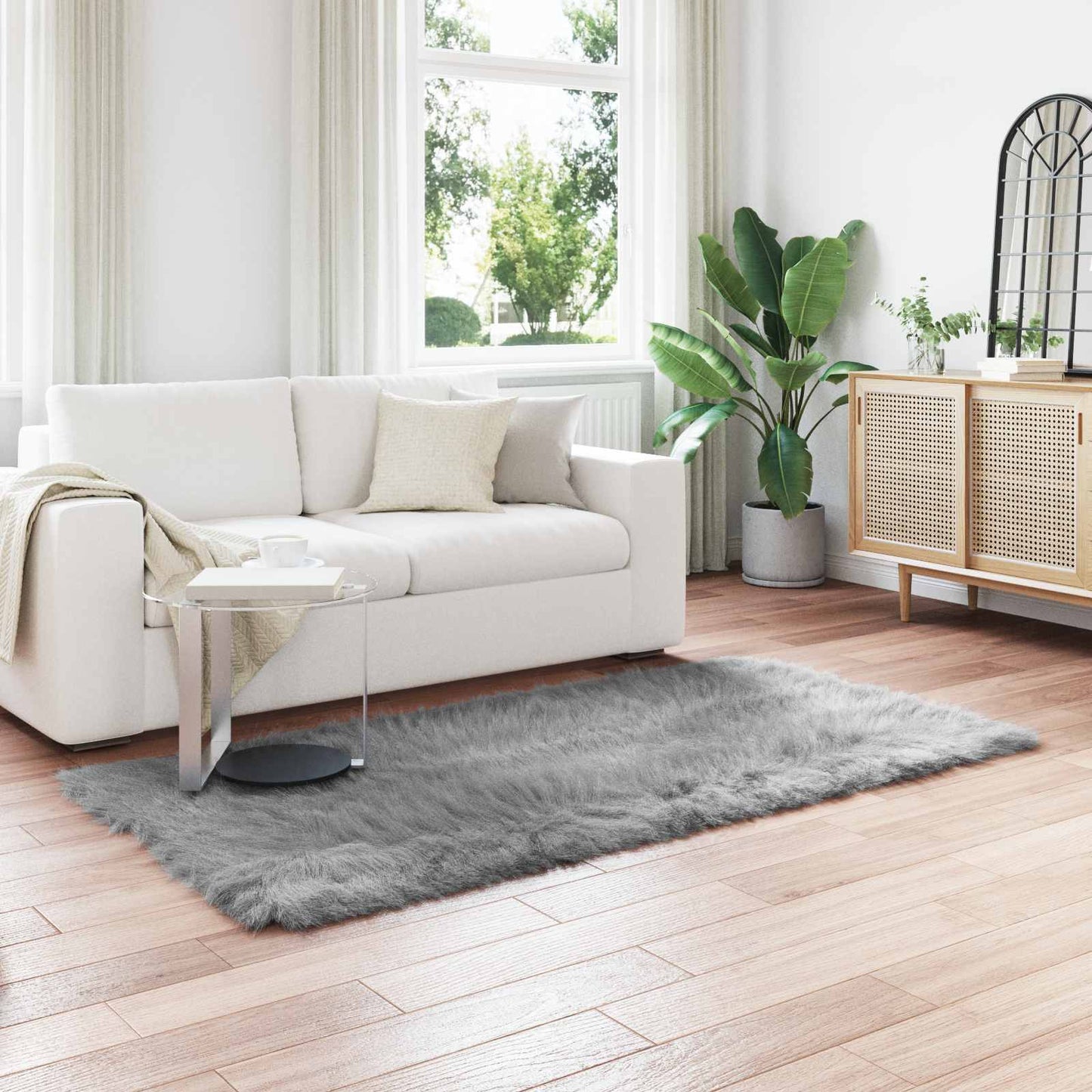 Faux Sheepskin Rug TAFALLA Grey 80 x 200 cm Polyester